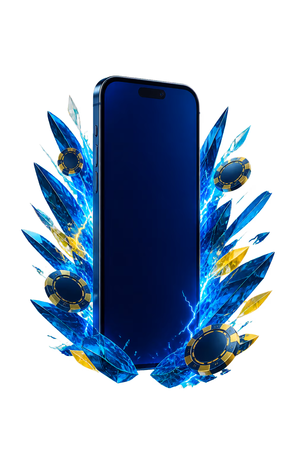 Black and gold smartphone with casino reel symbols