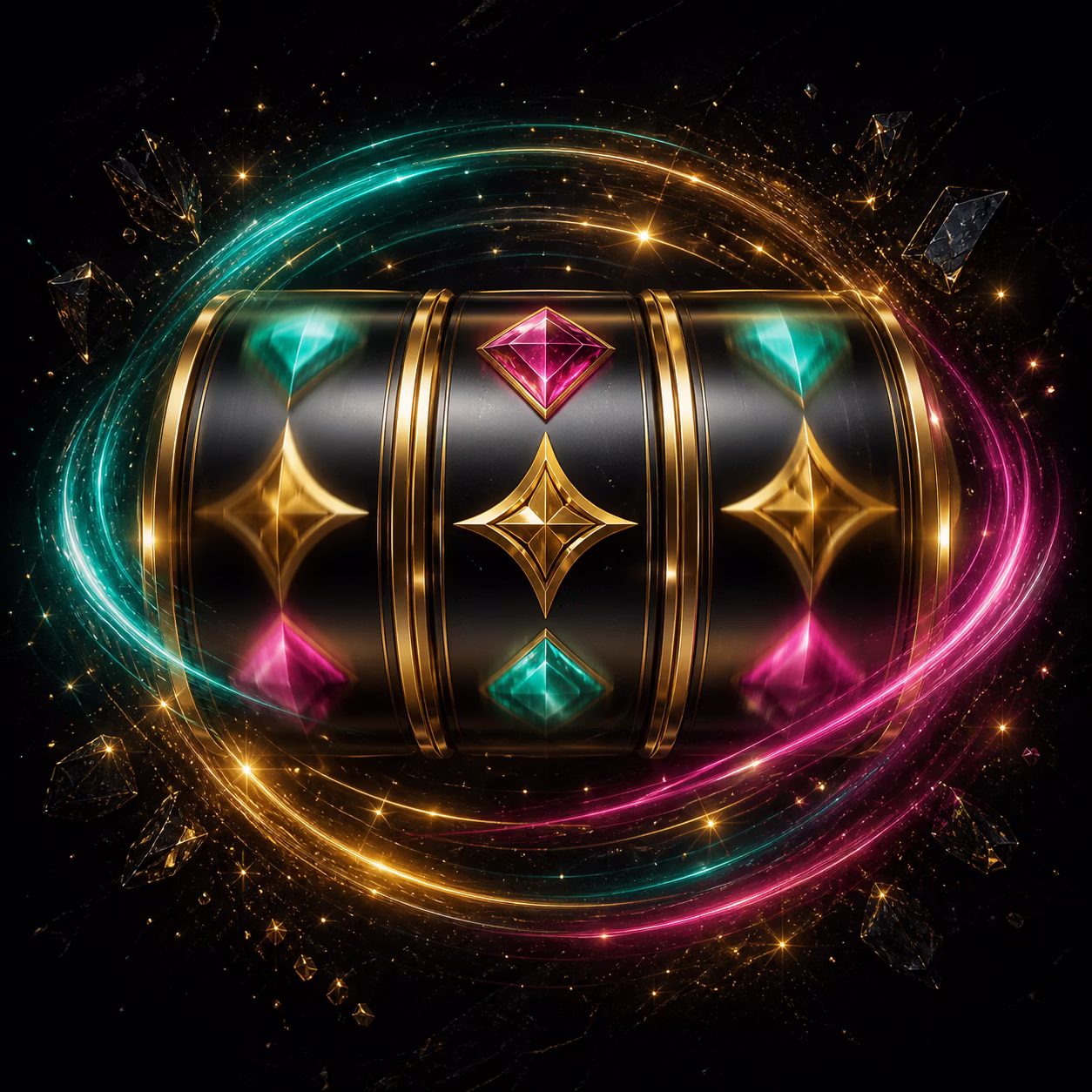 Luminous casino reels and glowing spin trails in Crypto Loko colours